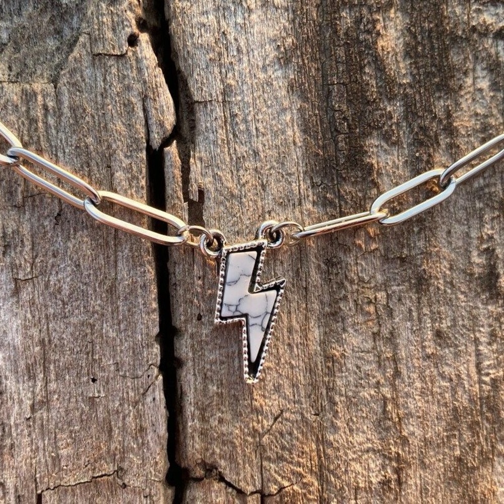 Silver Lightning Bolt Necklace handmade jewelry!
